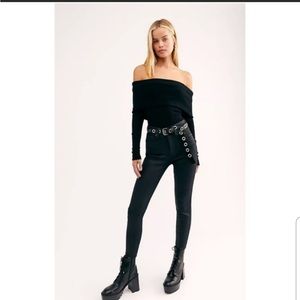 Free People We The Free High Rise Coated Raw Hem Ankle Skinny Jeans NWT Size 28